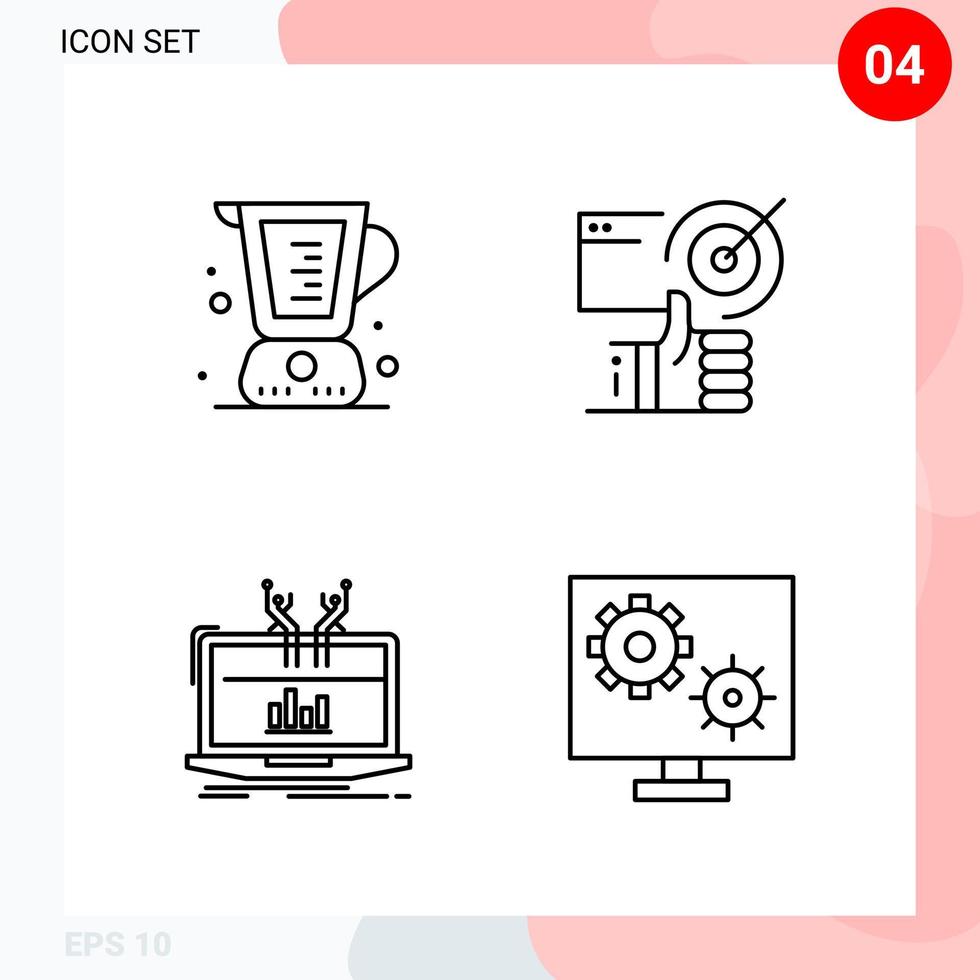 pacote vetorial de 4 ícones em pacote de contorno criativo de estilo de linha isolado em fundo branco para web e dispositivos móveis vetor