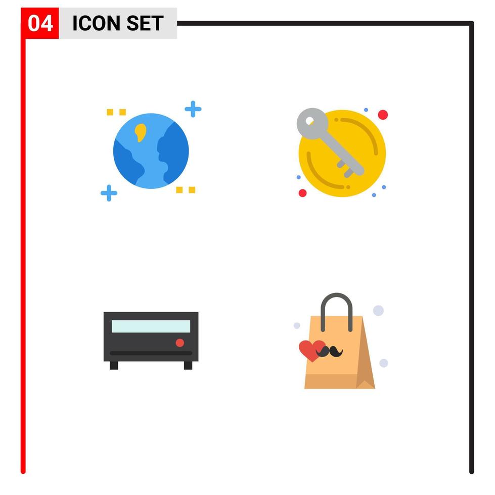 grupo de símbolos de ícone universal de 4 ícones planos modernos de jogador de astronomia autoridade de porta pai elementos de design de vetores editáveis