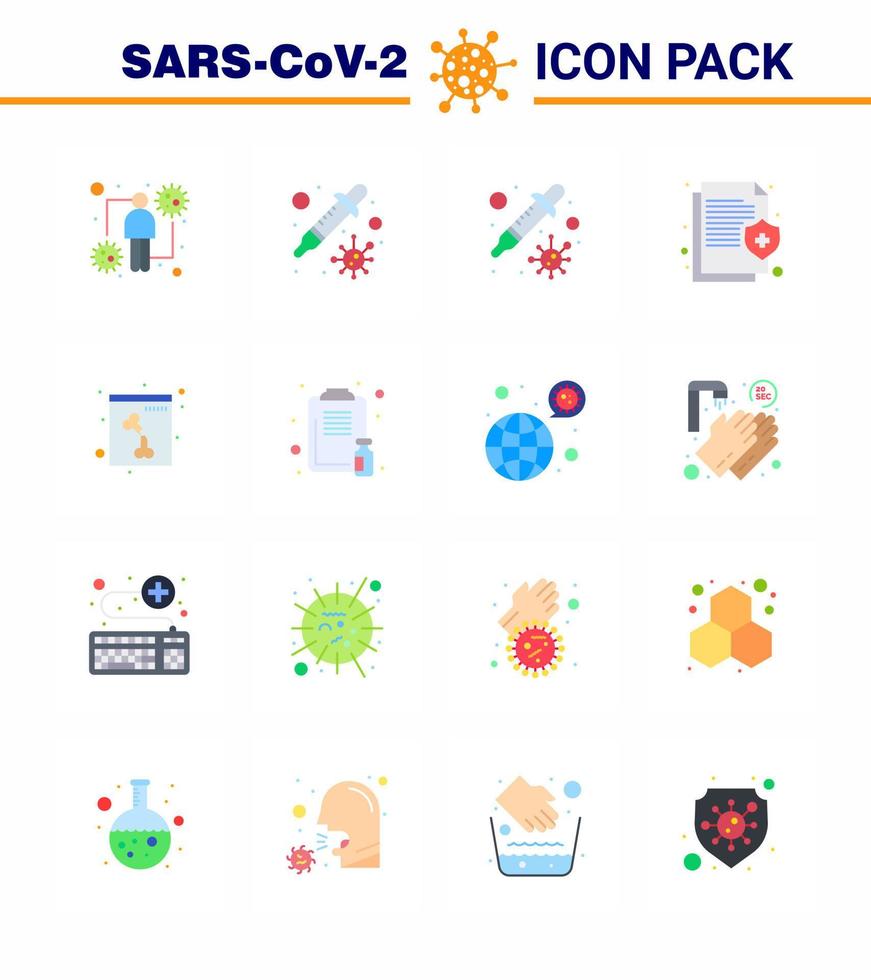 conjunto de ícones de prevenção de coronavírus 16 ícones de cores planas, como área de transferência, vírus do crânio, osso, coronavírus médico viral, elementos de design do vetor da doença de 2019nov