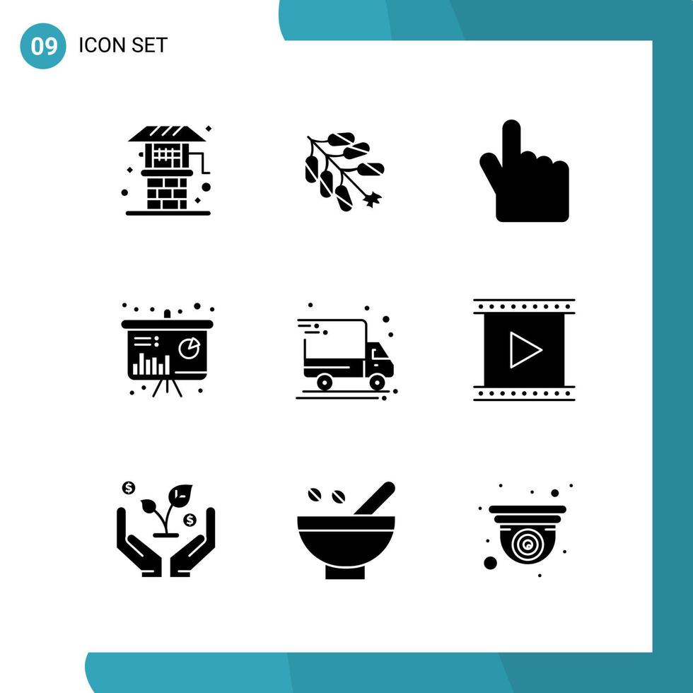 pacote vetorial de 9 ícones de estilo sólido de símbolos de glifos em fundo branco para web e dispositivos móveis vetor