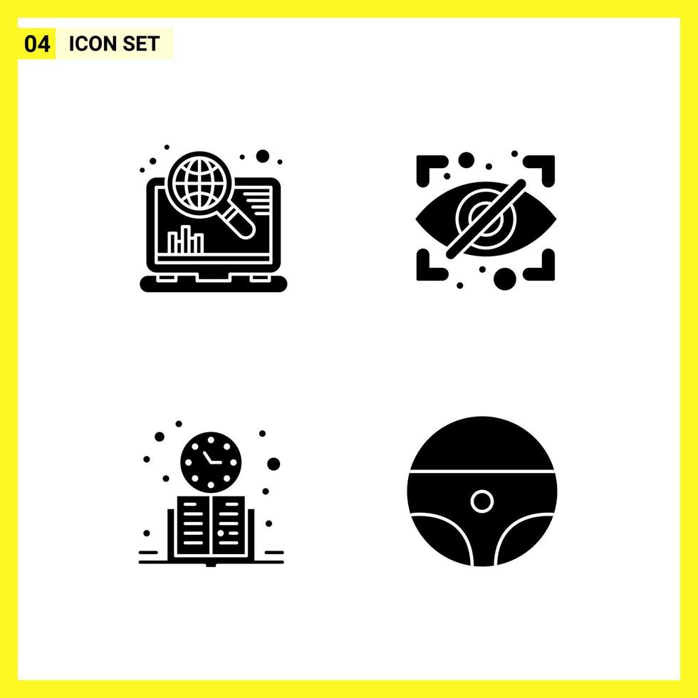 4 conjunto de ícones simples símbolos sólidos sinal de glifo em fundo branco para aplicativos móveis de design de site e mídia impressa vetor