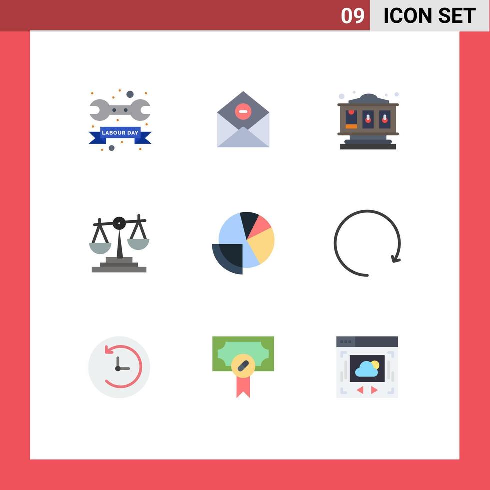 pacote de cores planas de 9 símbolos universais de elementos de design de vetor editável de jogo de negócios de decisão de dados financeiros
