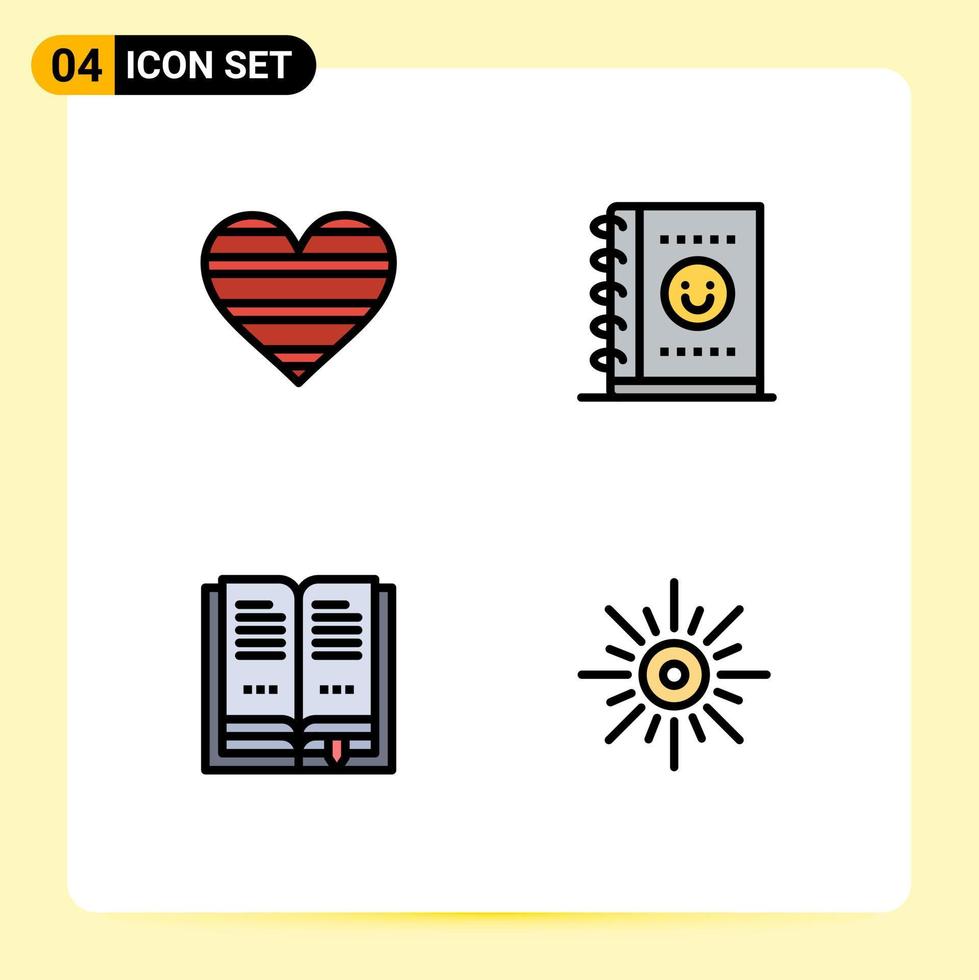 conjunto de 4 sinais de símbolos de ícones de interface do usuário modernos para elementos de design de vetores editáveis de sol de escritório favorito de educação cardíaca