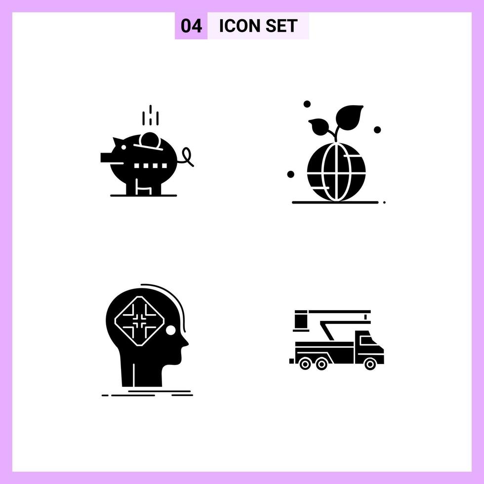 4 ícones em símbolos de glifo de estilo sólido em sinais vetoriais criativos de fundo branco para web móvel e impressão vetor