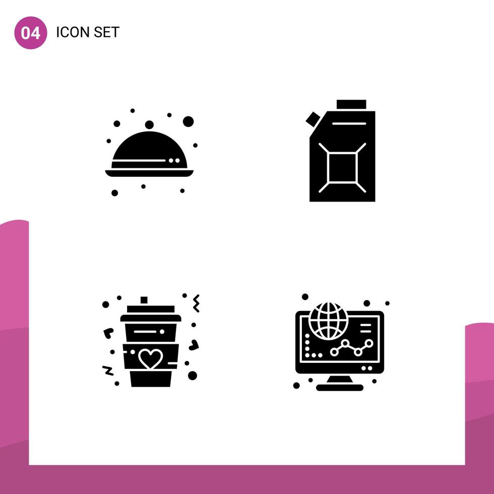 4 ícones criativos, sinais modernos e símbolos de comida, bebida, óleo, amor, elementos de design de vetores editáveis
