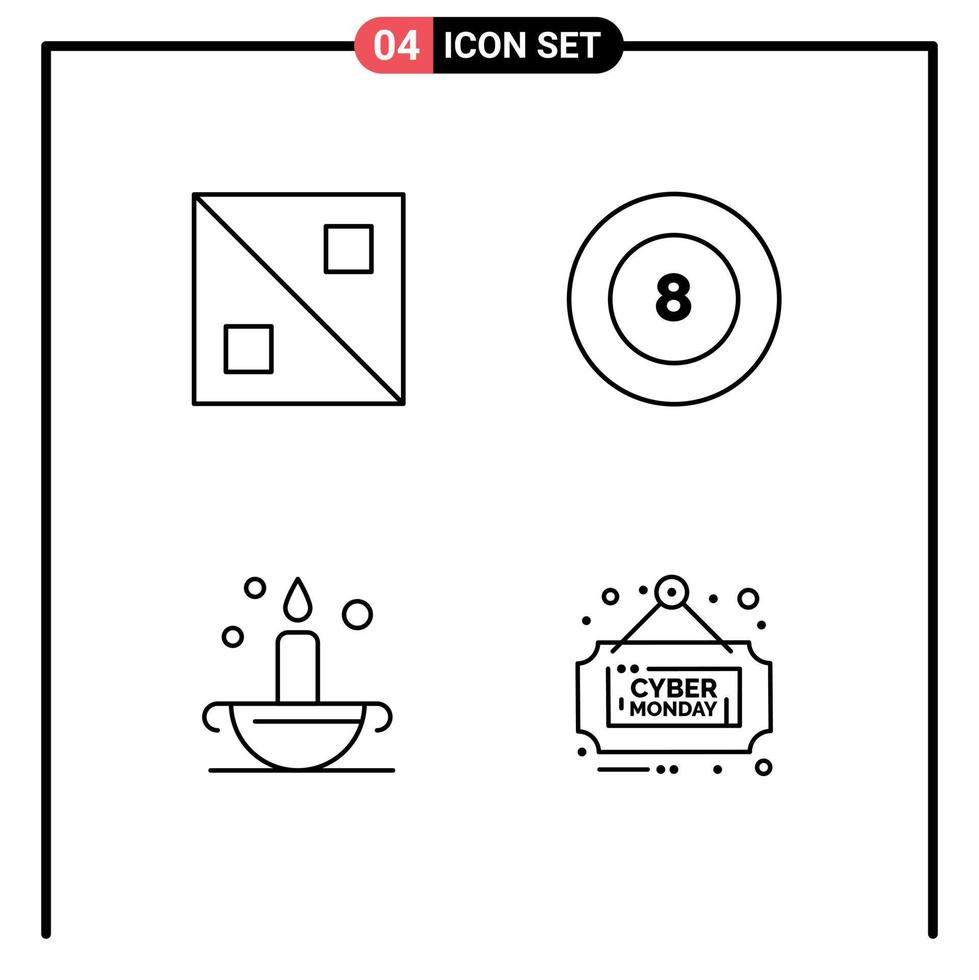 Pacote de 4 linhas de interface de usuário de sinais e símbolos modernos de desconto de bola de lâmpada cruzada aladdin elementos de design de vetores editáveis