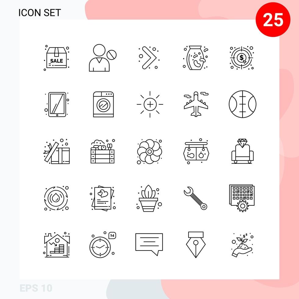 pacote vetorial de 25 ícones em pacote de esboço criativo de estilo de linha isolado em fundo branco para web e celular vetor