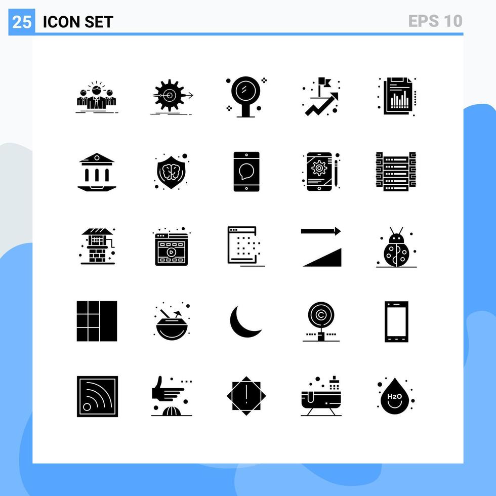 pacote de glifos sólidos de 25 símbolos universais de definição de meta, reflexão, interior, elementos de design de vetores editáveis