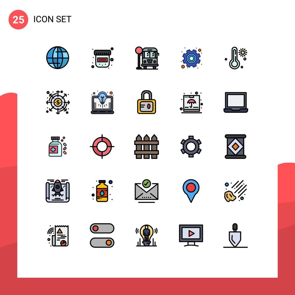 interface móvel linha cheia cor plana conjunto de 25 pictogramas de dividendos tempo ponto de ônibus temperatura trabalho elementos de design vetorial editáveis vetor