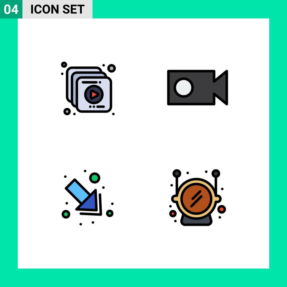 pacote de interface do usuário de 4 cores planas básicas de linhas preenchidas de elementos de design de vetores editáveis de segurança de câmera de capacete de coleção
