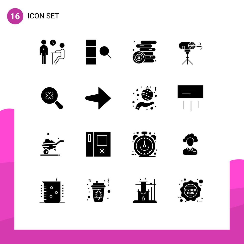 16 interface do usuário pacote de glifos sólidos de sinais e símbolos modernos de pesquisa de efeitos fotográficos de finanças especiais elementos de design de vetores editáveis