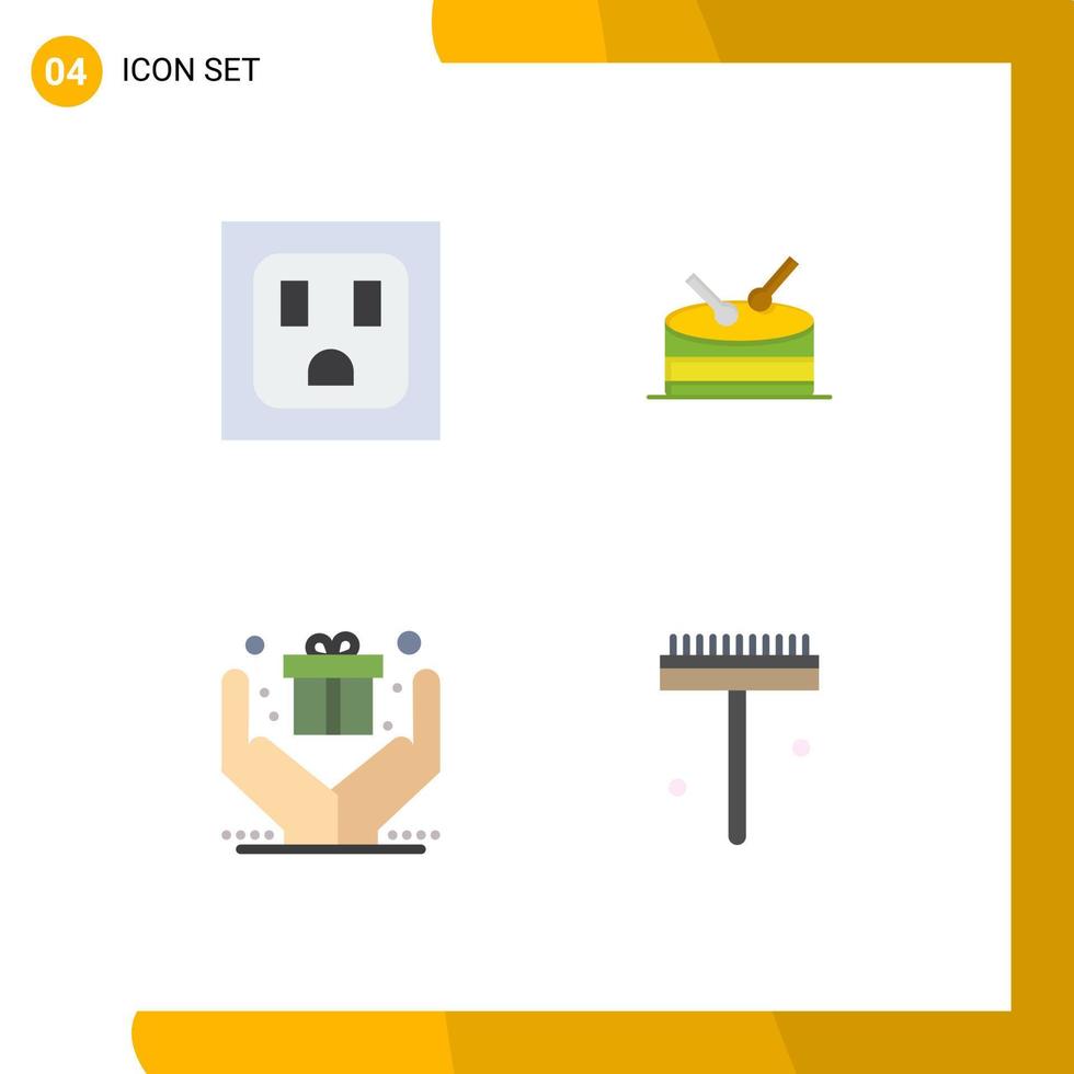 conjunto de 4 pacotes de ícones planos comerciais para celebração de ancinho elétrico apresentam 5 elementos de design de vetores editáveis