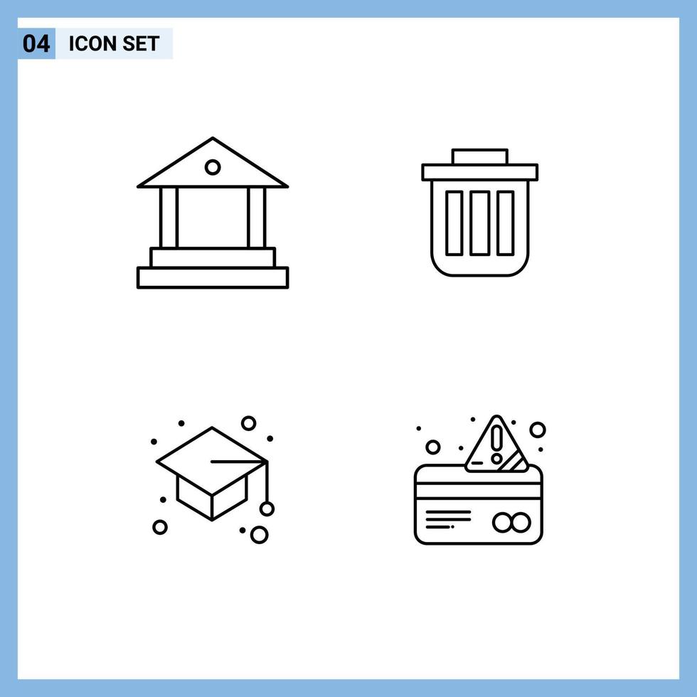 pacote de 4 cores planas criativas de linhas preenchidas de lata de lixo de escritório de banco educação elementos de design de vetores editáveis