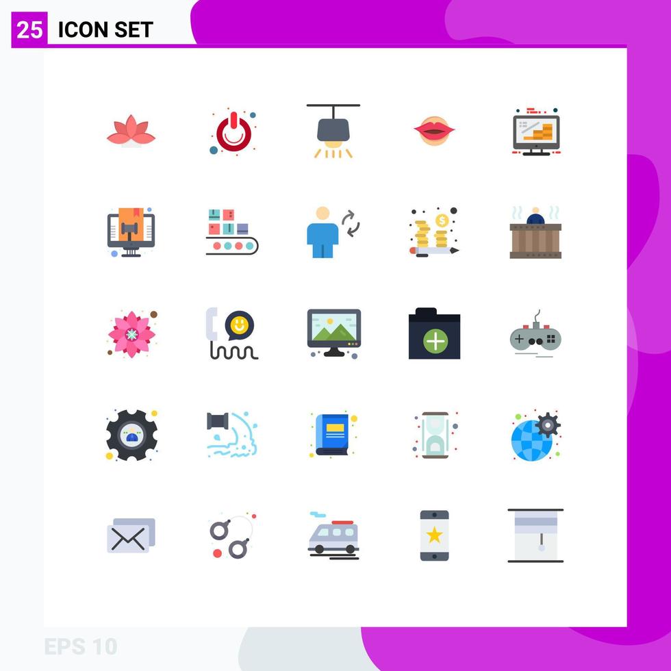 Pacote de cores planas de 25 interfaces de usuário de sinais e símbolos modernos de interruptor de rosto de negócios, lábios dos namorados, elementos de design vetorial editáveis vetor
