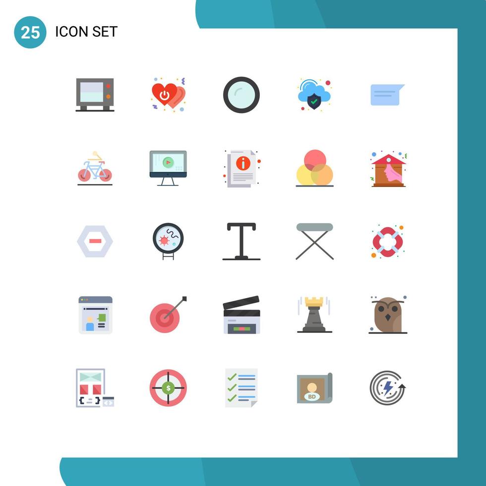 grupo de 25 cores planas modernas definidas para dispositivos básicos de computação em nuvem cozinha de segurança elementos de design vetorial editáveis vetor