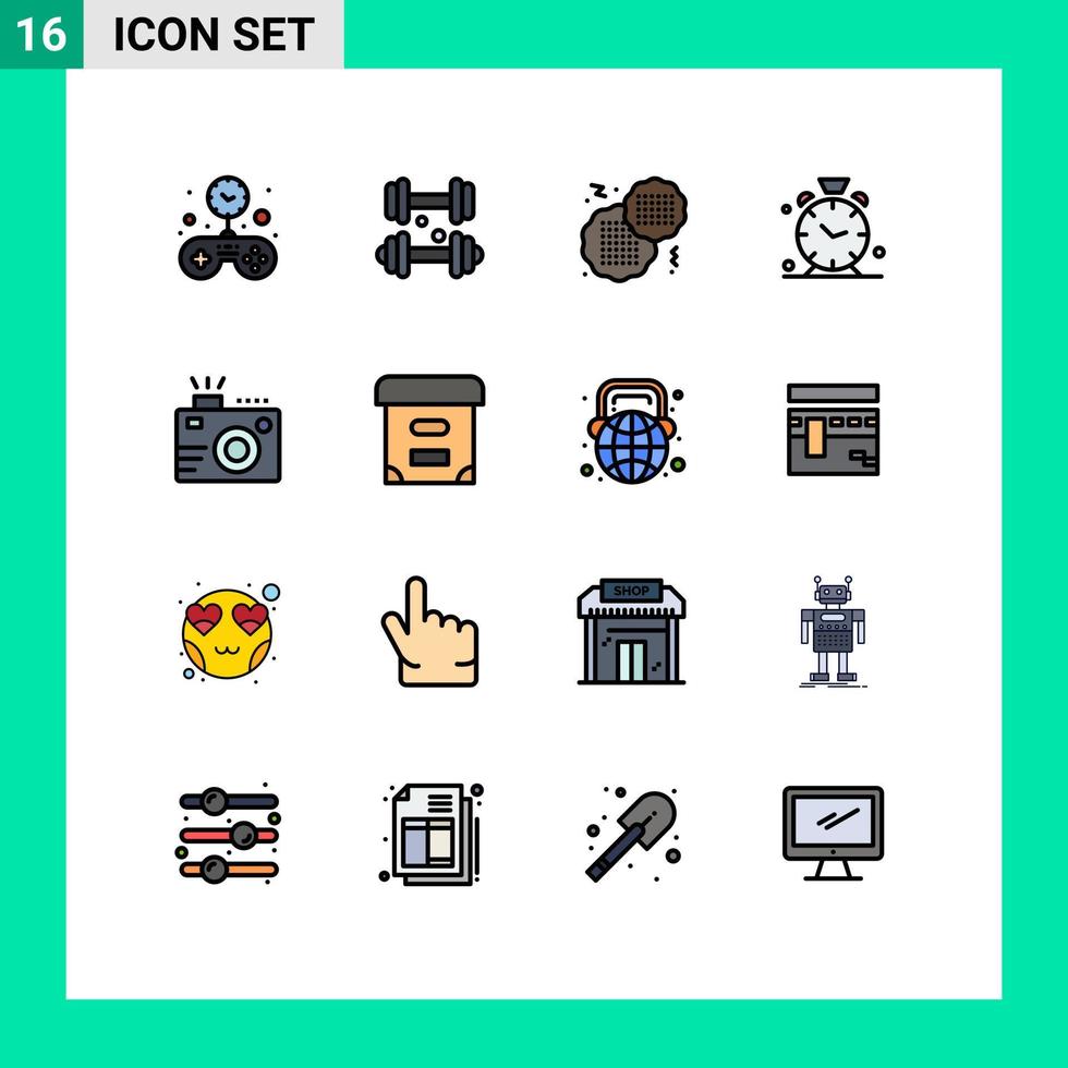 conjunto de 16 sinais de símbolos de ícones de interface do usuário modernos para câmera fotográfica, relógio de alerta de biscoito, elementos de design de vetores criativos editáveis