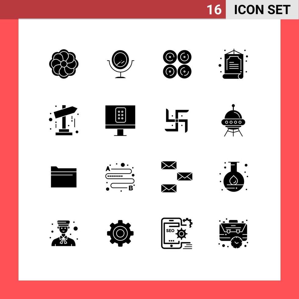 Pacote de glifos sólidos de 16 interfaces de usuário de sinais e símbolos modernos de elementos de design de vetores editáveis de direção de ponteiro doce de inicialização remota