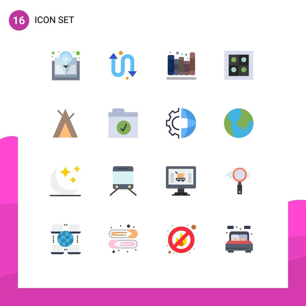 pacote de interface do usuário de 16 cores planas básicas de livros de tenda completos pacote editável de cozinha de acampamento de elementos de design de vetores criativos