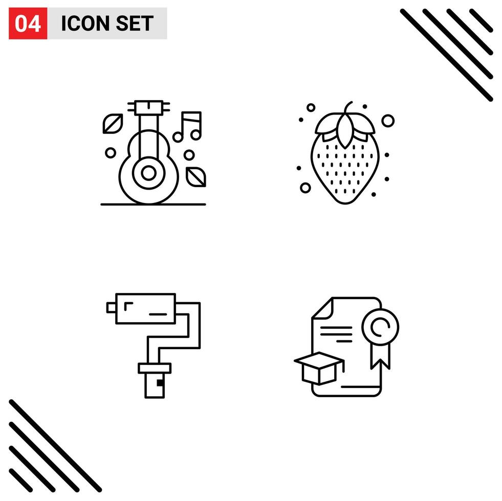 conjunto de pictogramas de 4 cores planas de linha preenchida simples de medicina de pincel alternativo, ferramenta de comida saudável, elementos de design de vetores editáveis