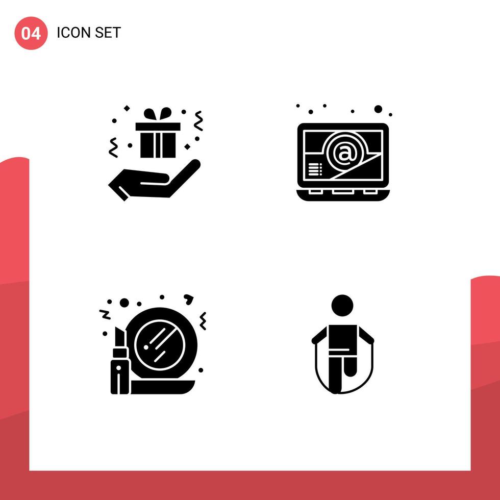 grupo de 4 glifos sólidos modernos definidos para aniversário maquiagem salto de vidro de computador editável elementos de design vetorial vetor