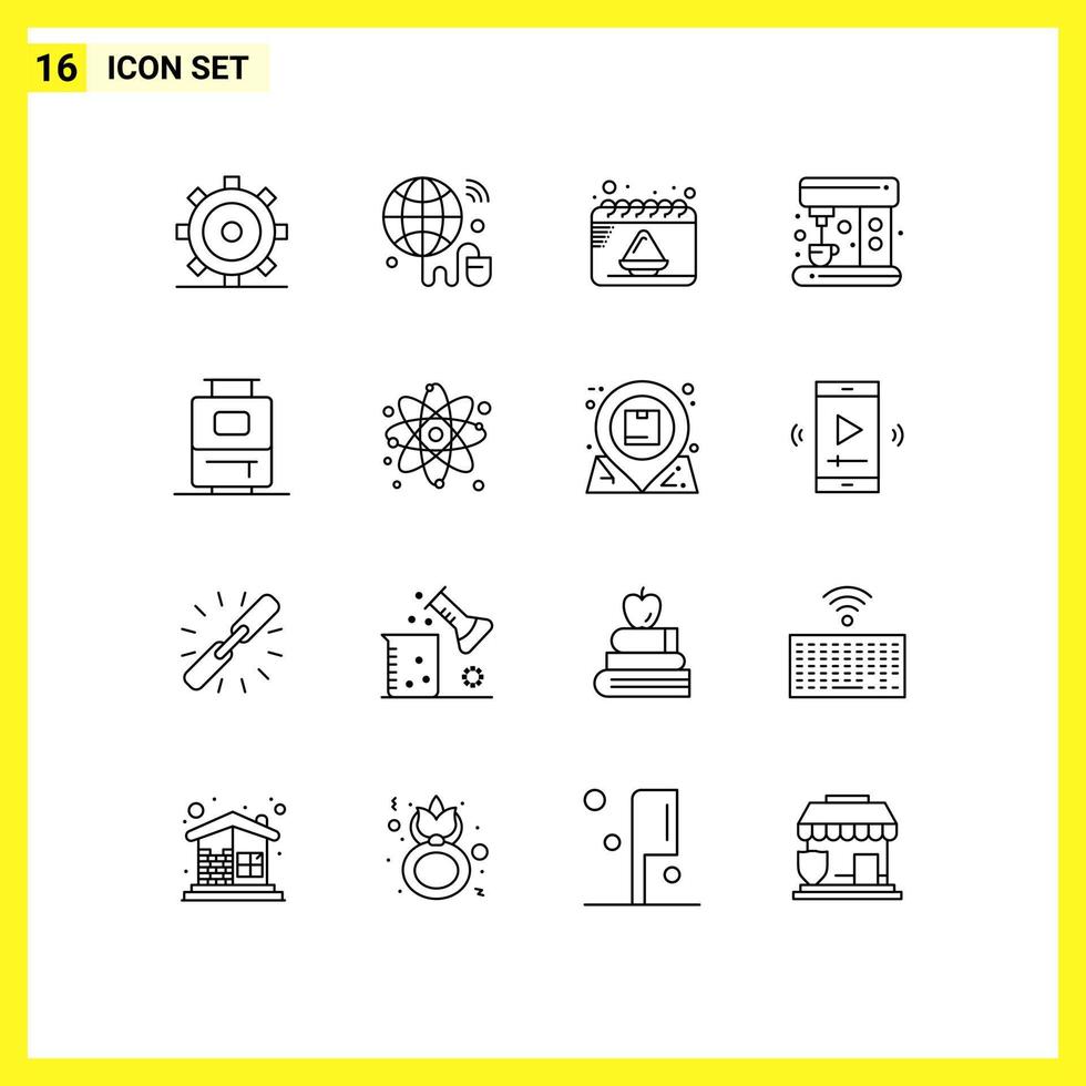 pacote de 16 sinais e símbolos de contornos modernos para mídia impressa na web, como elementos de design de vetores editáveis de café para saco de férias