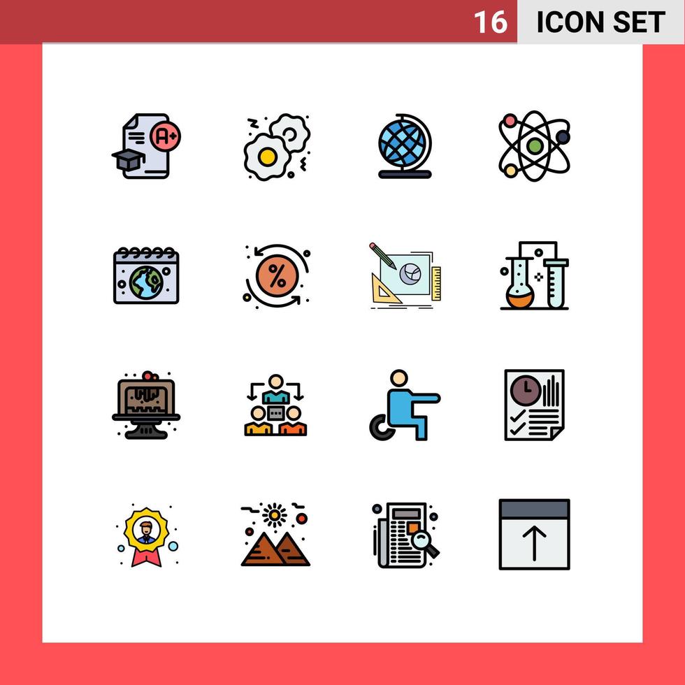 pacote de interface do usuário de 16 linhas básicas de cores planas preenchidas de elementos de design de vetores criativos editáveis de laboratório de átomo de terra de calendário