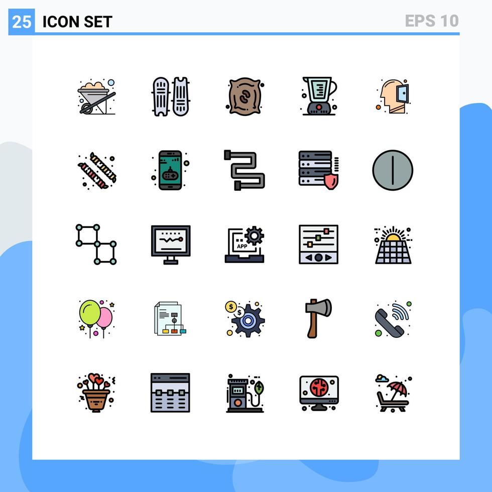 25 interface do usuário pacote de cores planas de linha cheia de sinais e símbolos modernos de agricultura de jarro de cabeça cozinhando elementos de design de vetores editáveis cozidos