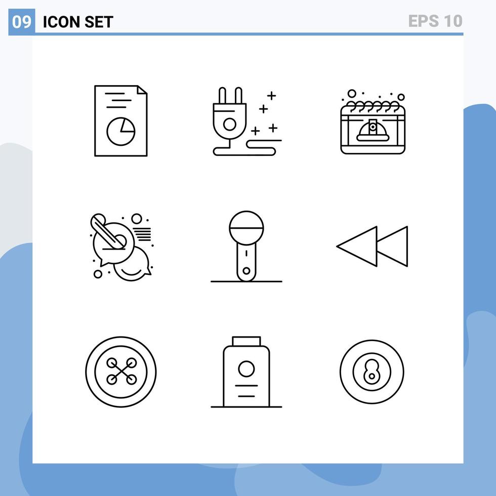 9 ícones criativos sinais e símbolos modernos de dispositivos de microfone suporte de trabalho bate-papo elementos de design de vetores editáveis