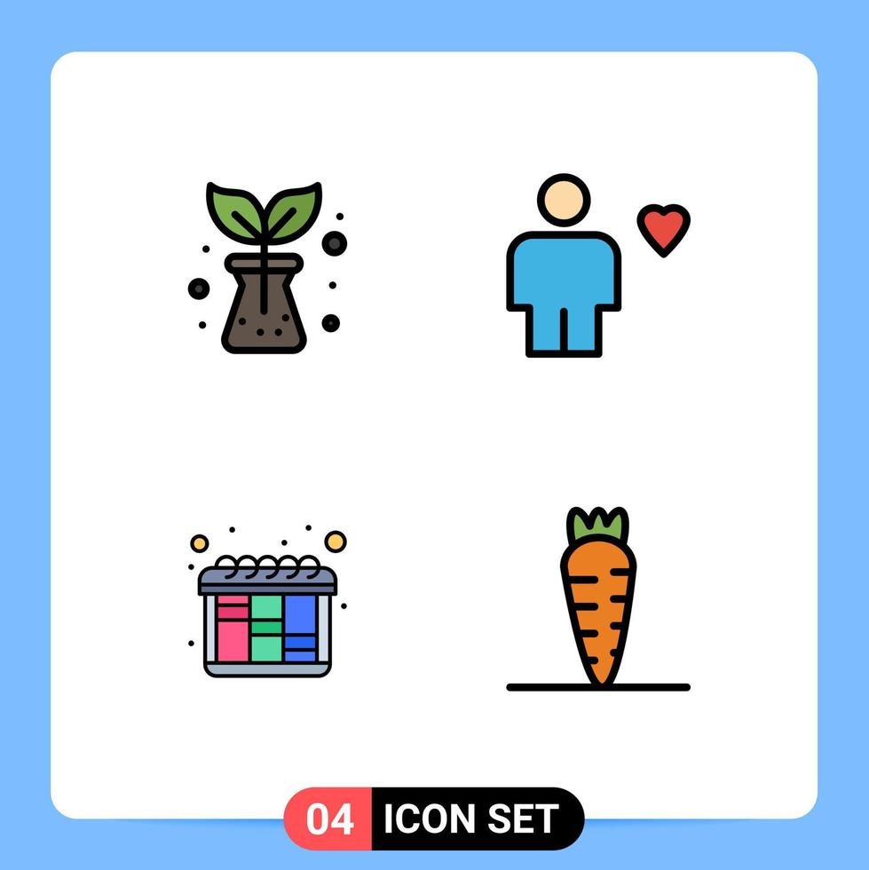 conjunto de 4 sinais de símbolos de ícones de interface do usuário modernos para planejamento de agricultura avatar coração cenoura editável elementos de design vetorial vetor