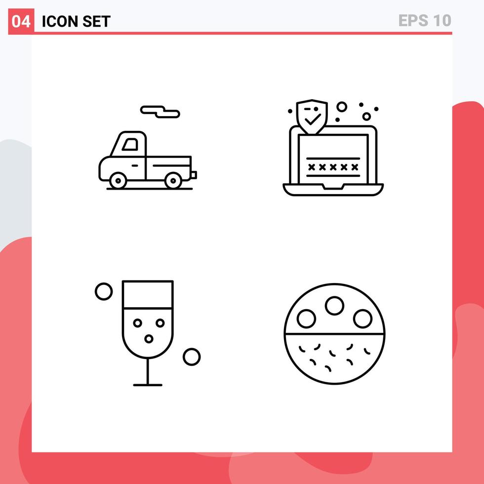 conjunto de 4 sinais de símbolos de ícones de interface do usuário modernos para elementos de design de vetores editáveis de osso de copo de comida de carro