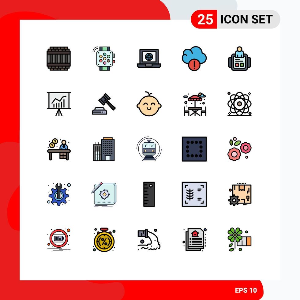 25 interface do usuário linha cheia pacote de cores planas de sinais e símbolos modernos de relógio de mão de tempo alerta de dados de laptop editáveis elementos de design vetorial vetor