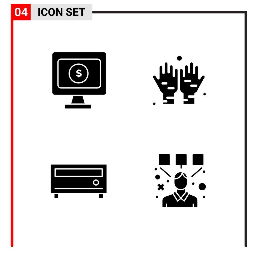 4 ícones gerais para impressão de design de site e aplicativos móveis 4 sinais de símbolos de glifo isolados no fundo branco 4 pacote de ícones vetor