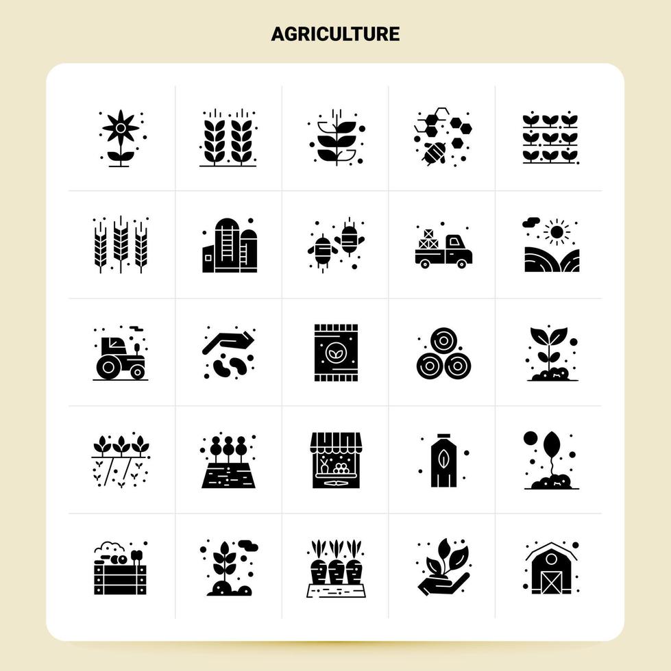 sólido 25 conjunto de ícones de agricultura design de estilo de glifo vetorial conjunto de ícones pretos web e design de ideias de negócios móveis ilustração em vetor