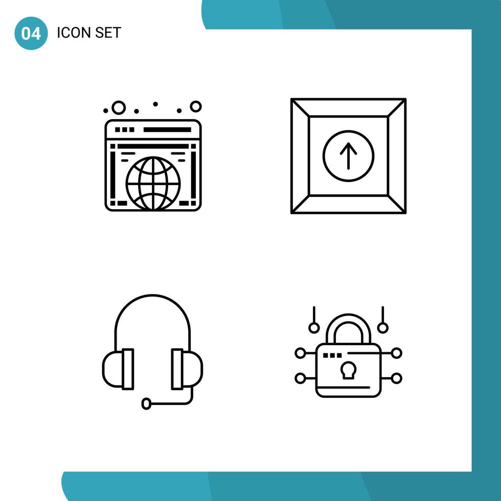 pacote vetorial de 4 ícones de estilo de linha de símbolos de contorno definidos em fundo branco para web e dispositivos móveis vetor