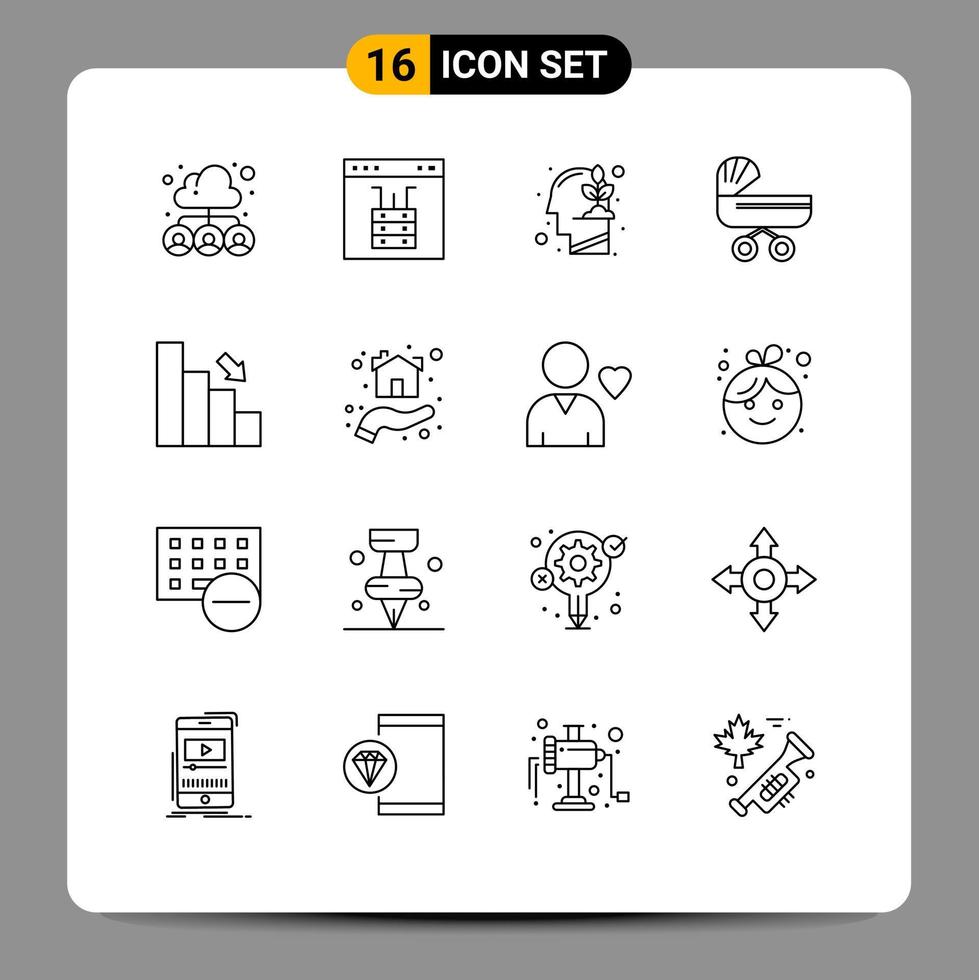 pacote de interface de usuário de 16 contornos básicos de elementos de design de vetores editáveis de página de bebê push trolly