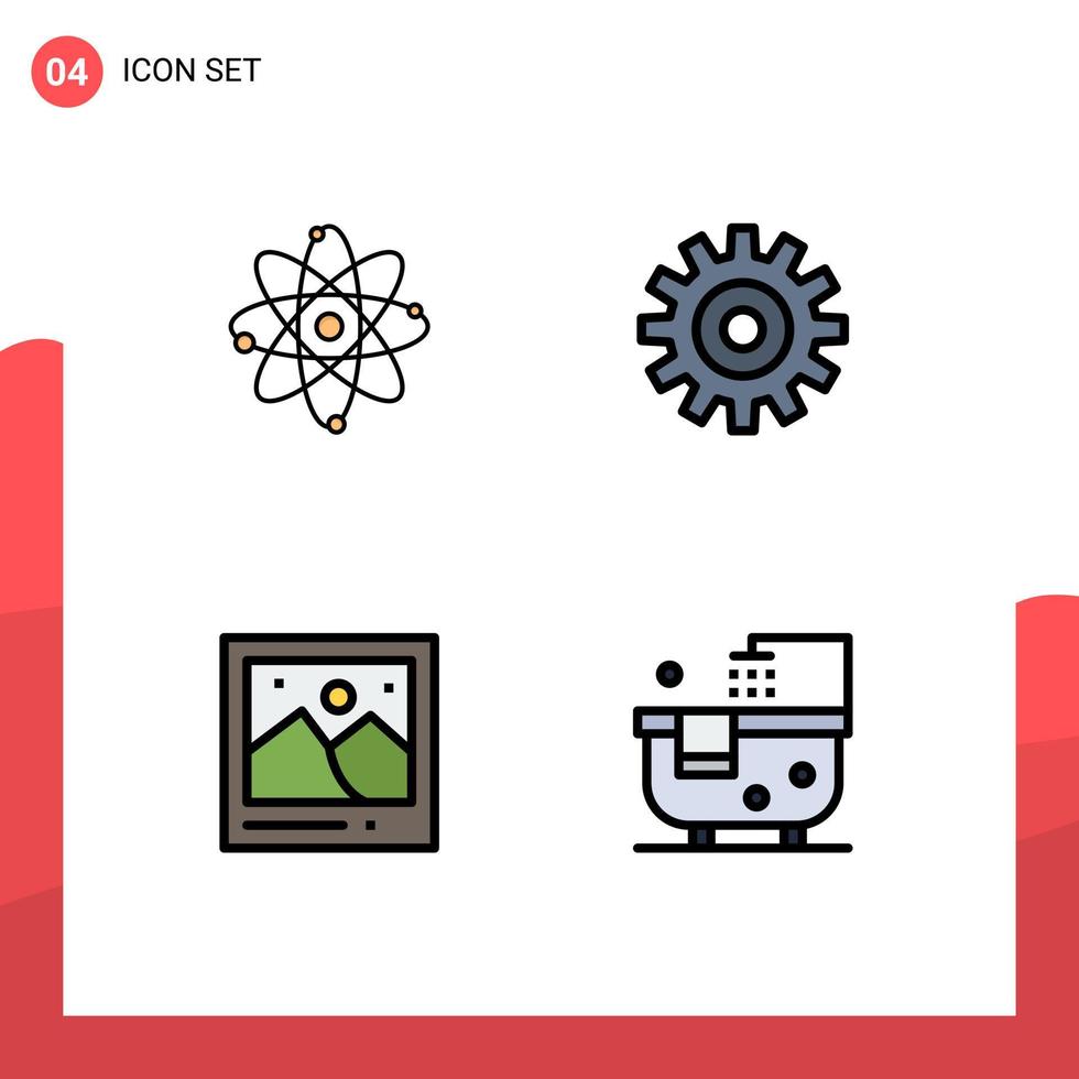 4 ícones criativos, sinais e símbolos modernos de imagem de roda de laboratório de marco atômico elementos de design vetorial editáveis vetor