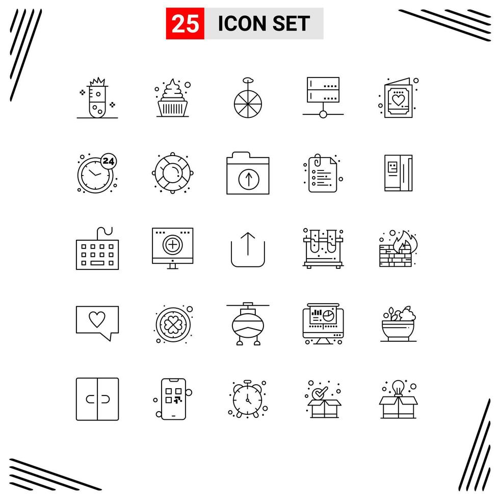 pacote de interface de usuário de 25 linhas básicas de dispositivos de doce de servidor de cartão admin elementos de design de vetores editáveis