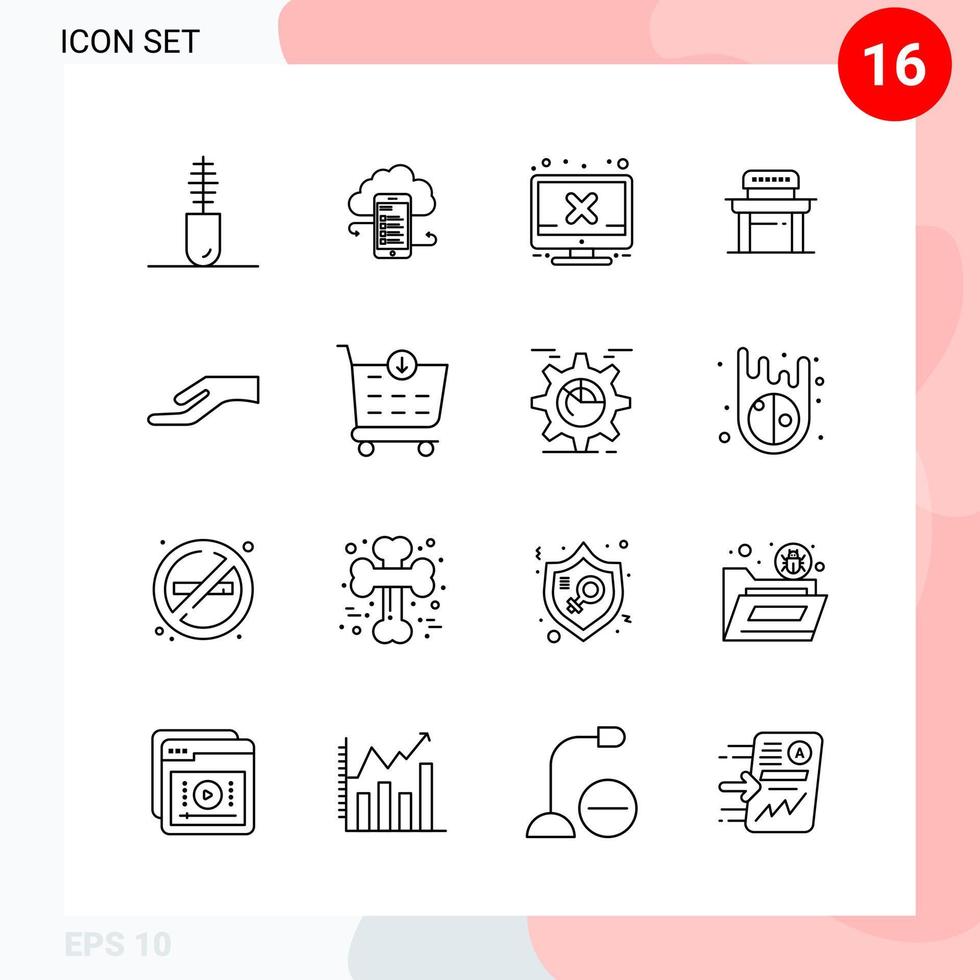pacote vetorial de 16 ícones em pacote de contorno criativo de estilo de linha isolado em fundo branco para web e dispositivos móveis vetor