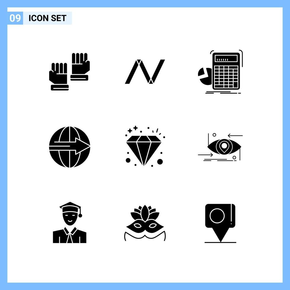 9 ícones de símbolos de glifos criativos de estilo sólido sinal de ícone sólido preto isolado no fundo branco vetor