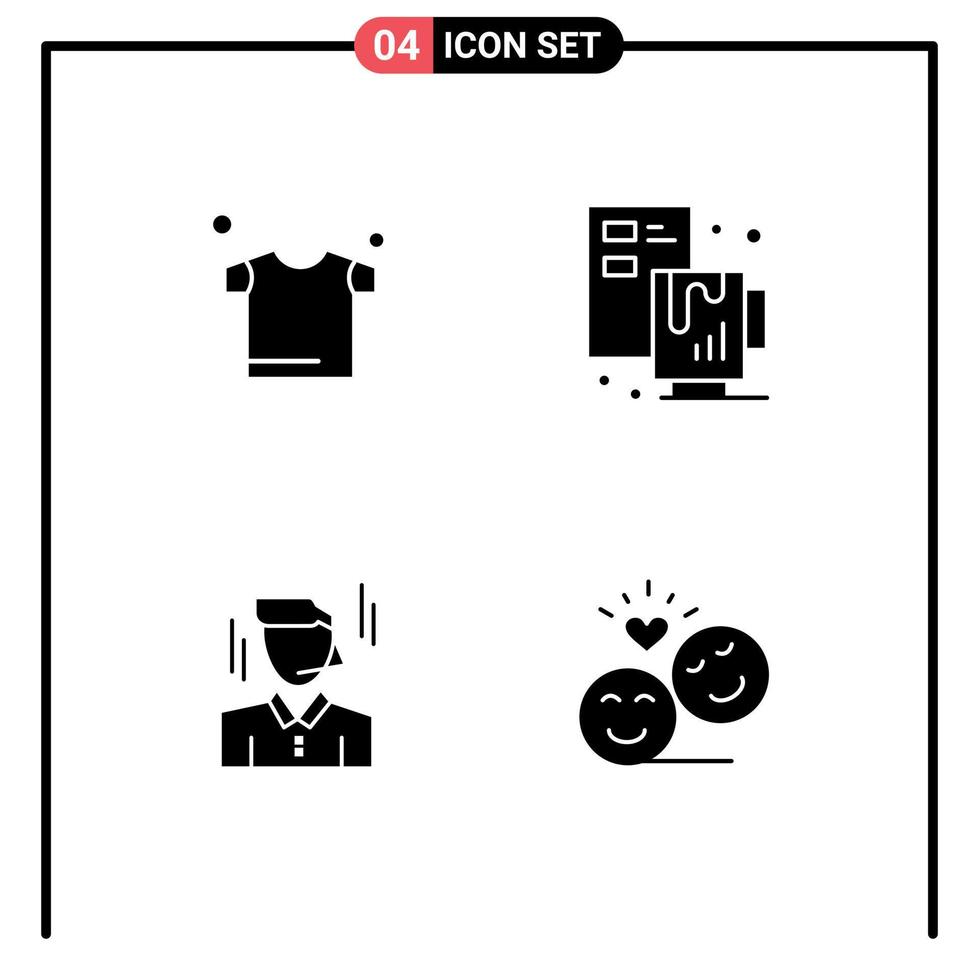 grupo de símbolos de ícone universal de 4 glifos sólidos modernos de arquivo criativo de trabalhador de roupas casal elementos de design vetorial editável vetor