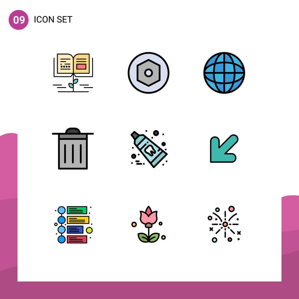 pacote de 9 sinais e símbolos modernos de cores planas de linha preenchida para mídia impressa na web, como elementos de design de vetores editáveis de interface do usuário limpa