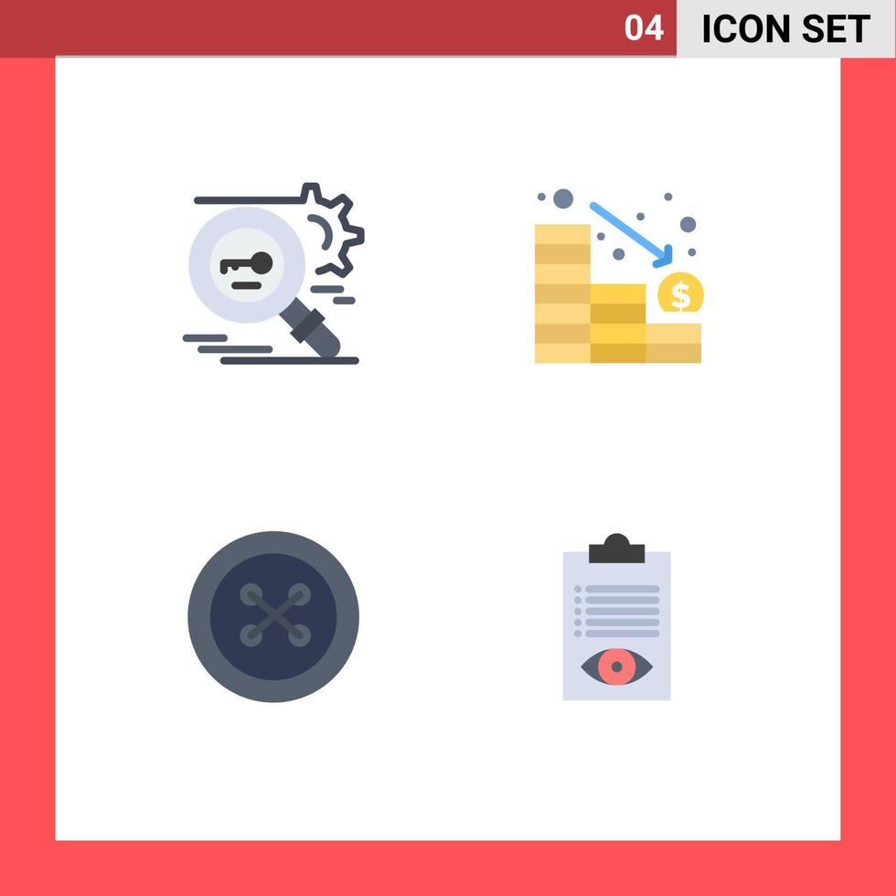 grupo de 4 ícones planos modernos definidos para botão de chave diminuir elementos de design vetoriais editáveis do fixador seguro vetor