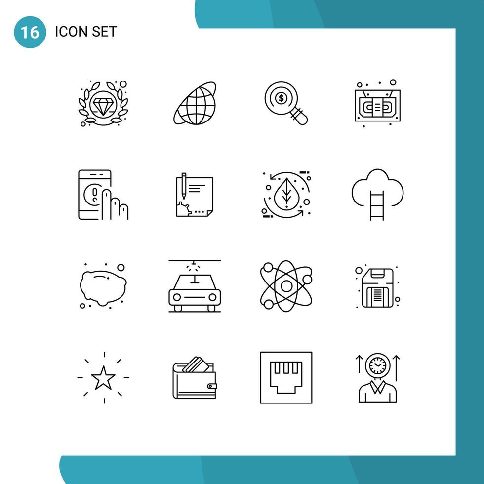 pacote de ícones vetoriais de estoque de 16 sinais e símbolos de linha para contato, clique em gravador de mercado, cassete, elementos de design vetorial editáveis vetor