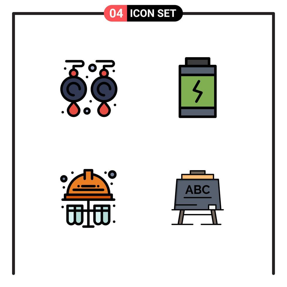 4 ícones criativos, sinais e símbolos modernos de brincos, joias químicas, aprendizado de poder, elementos editáveis de design vetorial vetor