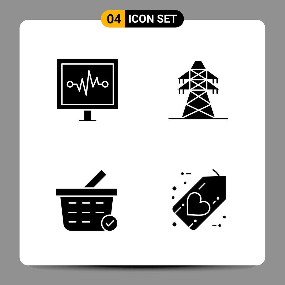 4 sinais de símbolos de glifos de pacote de ícones pretos para designs responsivos em conjunto de 4 ícones de fundo branco vetor