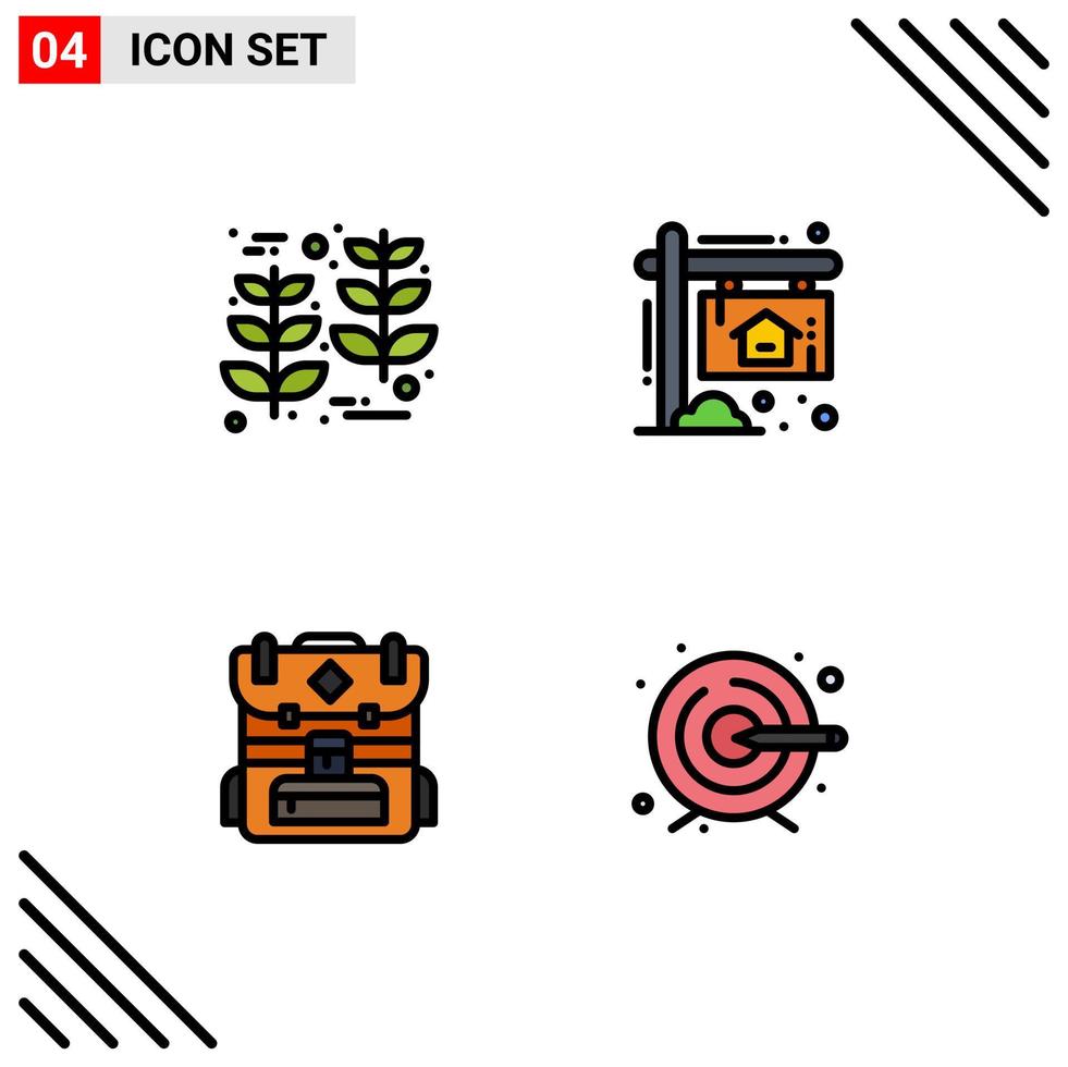 4 ícones criativos, sinais e símbolos modernos de grãos, trigo, acampamento, elementos de design de vetores editáveis criativos