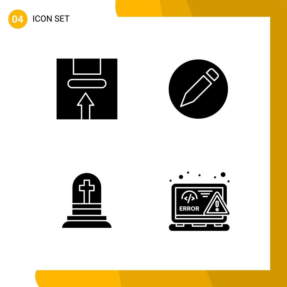 4 ícones de conjunto de ícones de estilo sólido pacote de símbolos de glifo isolados em fundo branco para design de site responsivo vetor