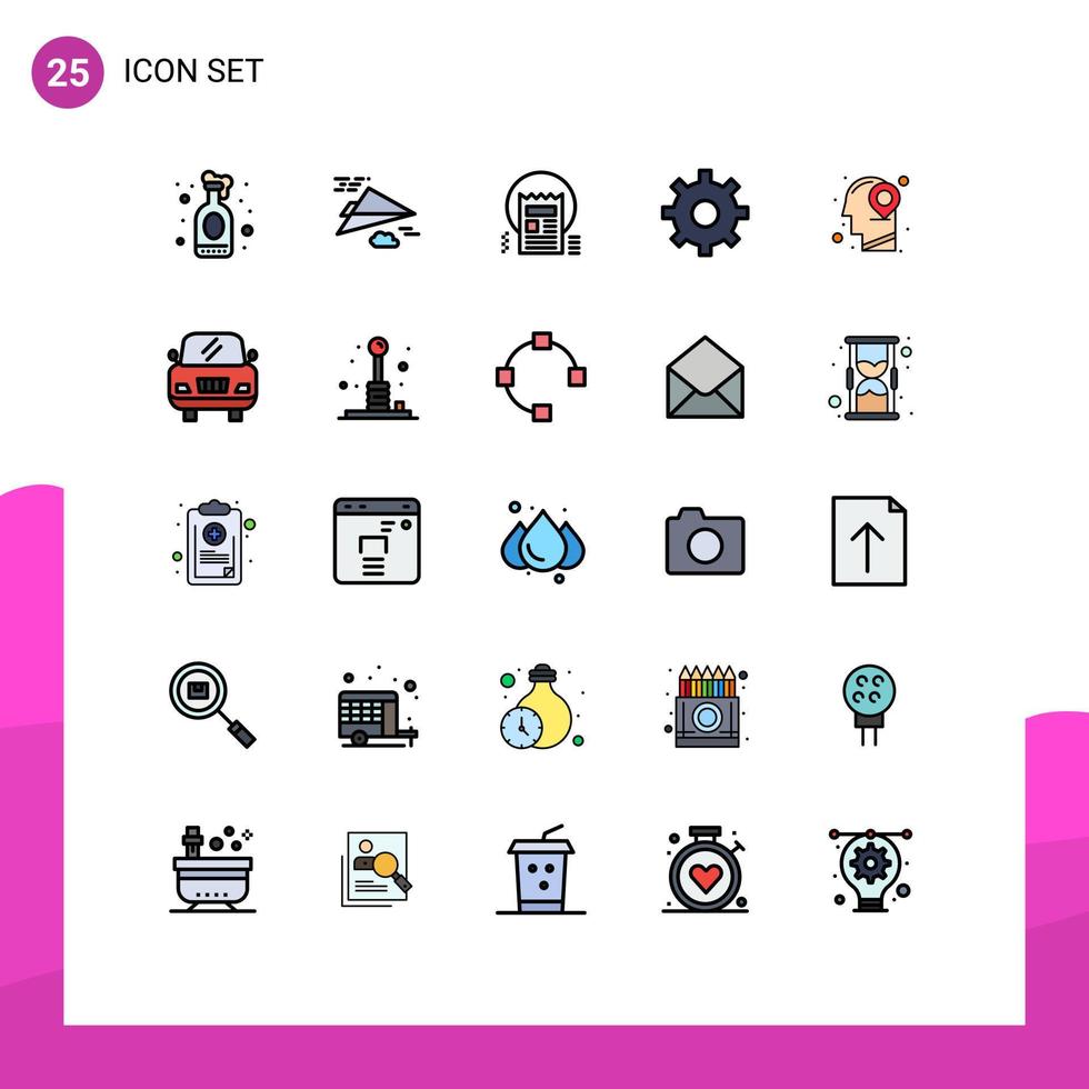 Conceito de cor plana de 25 linhas preenchidas para sites móveis e aplicativos, configuração de localização, documento multimídia, web, editável, elementos de design vetorial vetor