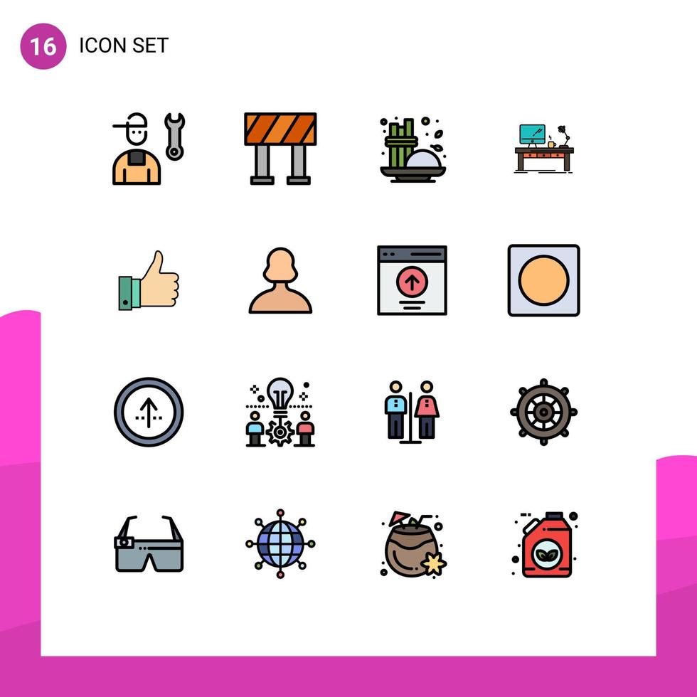 pacote de interface do usuário de 16 linhas básicas de cores planas preenchidas de candeeiro de mesa mesa de café elementos de design de vetores criativos editáveis