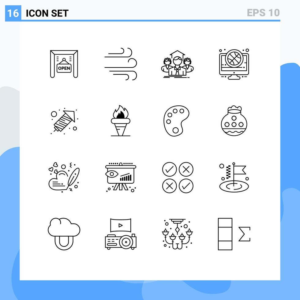 pacote de ícones vetoriais de estoque de 16 sinais e símbolos de linha para trabalho de fogo jogo em equipe elementos de design de vetores editáveis de basquete ao vivo